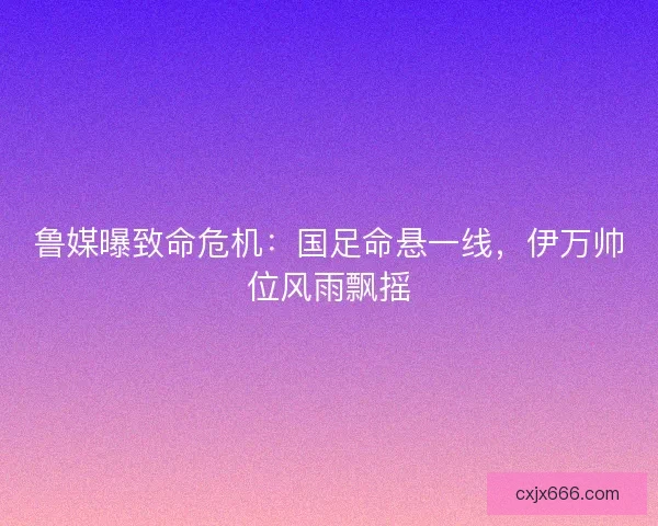 鲁媒曝致命危机：国足命悬一线，伊万帅位风雨飘摇